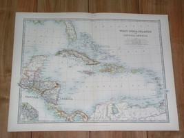 1907 Antique Map Of West Indies Caribb EAN Cuba Puerto Rico Costa Rica Panama - £21.12 GBP