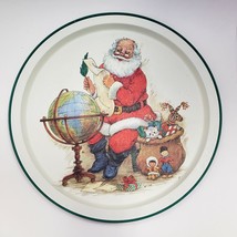 Potpourri Press Round Tin Tray Santa Checking His list Globe  WIM 13.5&quot; Vintage - £11.81 GBP