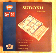 Bohs Wooden Sudoku Board Game W/book of 100 Puzzles - Includes 98 Tile Pieces - £23.38 GBP