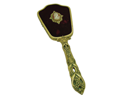 Vintage Antique Velvet Backing Cameo Hairbrush Brass? Gold? Burgundy Orn... - £40.16 GBP