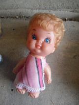 Small Vintage Plastic Vinyl Plastic Reddish Blonde Big Head Girl Doll 5&quot; Tall - £12.46 GBP