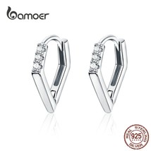 bamoer V Shape Hoop Earrings Hiphop Silver Earrings for Women Men Authentic 925  - £16.06 GBP