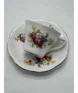 Vintage Fine Chine Teacup &amp; Saucer Floral England Porcelain Crown Brown ... - $28.16 CAD