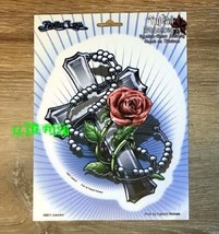 CROSS WITH ROSARY &amp; ROSES STICKER DECAL BY ROLLIN LOW lowrider chicano c... - $4.99