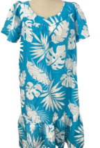 Casual Wear Traditional Hawaiian Aloha Mumu Muumuu M Dress Hibiscus Palm Leaves - £71.09 GBP