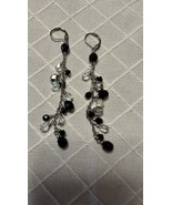 Dangle Drop Earrings Silver Tone Black&#39; Clear+ iridescent beads - $38.79 CAD