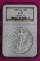 1986 MS 69 Silver Eagle Coin 1 OZ .999 NGC Graded Certified Authentic Slab 465 - $152.60 CAD