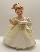 Vintage Japan Napcoware Ceramic Birthday cake girl yellow dress - £25.69 GBP