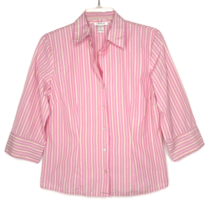 Harolds Womens Size 10 Blouse Button Front 3/4 Sleeve V Neck Pink Stripe - £10.34 GBP