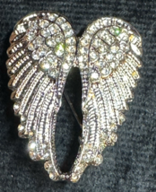 Vintage Rhinestone Angel Wings Brooch Silver Tone Crystal Pave Statement... - $24.74