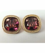 SWAROVSKI SAL Clip On Earrings Deep Purple Crystals Gold Tone Setting Si... - $935.06 MXN