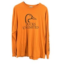 Ducks Unlimited Orange Long Sleeve Graphic Print Marathon Apparel T-Shirt XL - $20.20