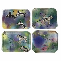 Set Of 4 Elliott Studio Pottery Handpainted Trays Zebras Orca Whales Spl... - $54.61