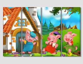 Cartoon Pigs Illustration Print on Canvas Kids Room Decor Cartoon Decor Nursery  - £38.37 GBP