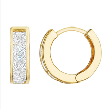 ADIRFINE 10K Solid Gold Square Cubic Zirconia Huggie Hoop Earrings - £66.36 GBP+
