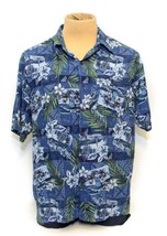 Hathaway Men’s Blue Floral Hawaiian Button Down Short Sleeve Shirt Large - £7.88 GBP