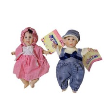 VTG 1996 GI-GO Toys Palm Pals 8” Bean Bag Girl &amp; Boy Dressy Plaid Outfits Dolls - £17.87 GBP