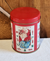 Vintage Ol&#39; St Nick Tin 4.5&quot; Cylinder Container Red Santa Christmas Can - $289.29 MXN
