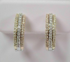 1.00 Ct Round Cut D/VVS1 Diamond Tri Color Hoop Earrings 14k Yellow Gold Finish - £85.68 GBP