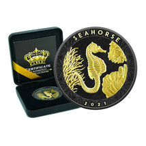 Samoa 2 Tala 2021 Seahorse Silver Coin 1 Oz Gold Black Empire Ruthenium ... - £215.81 GBP