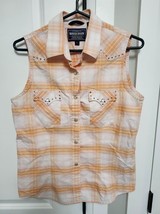 Rough Stock Panhandle Slim Western Plaid Pearl Snap Sleeveless Shirt, Size Large - £15.36 GBP