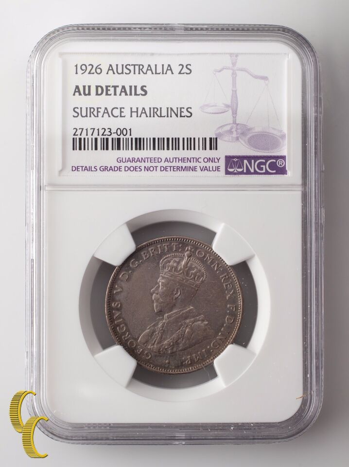 1926 Australia Florin, 2 Shillings Graded AU DETAILS By NGC, KM# 27 - $623.70