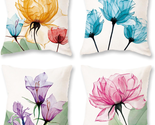 Spring Floral Pillow Covers 18X18 Set of 4 Summer Outdoor Decor Throw Pi... - $25.51
