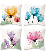 Spring Floral Pillow Covers 18X18 Set of 4 Summer Outdoor Decor Throw Pi... - £19.94 GBP