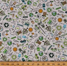 Cotton Recycling Awareness Eco Friendly Trees Fabric Print by the Yard D511.47 - £10.19 GBP