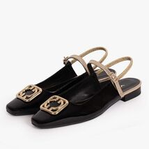 The Rosalinda Black Leather Women Flat Slingback Sandal image 2
