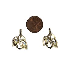 Vintage 1960s Gold Tone Floral Pendant Charm Jewelry Clear Rhinestones Set of 2 - £12.40 GBP