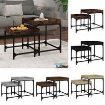 Industrial Wooden Set Of 2 Side End Sofa Coffee Tables With Metal Frame Wood - £38.59 GBP+