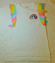 365 Kids Girls Flutter Sleeve Tee Shirt Size 6 White Rainbow Lifts Up NEW - £9.24 GBP