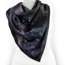 Purple Stars Square Silk Scarf: Zodiac Clouds, Moon, Stars. Wrap, Shawl,... - £94.42 GBP