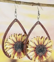 Distressed Style Hollow Sunflower Wooden Earrings For Women - £4.63 GBP