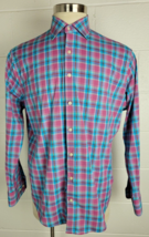 Peter Millar Mens Summer Comfort Long Sleeve Button Front Shirt Blue Pla... - $26.73