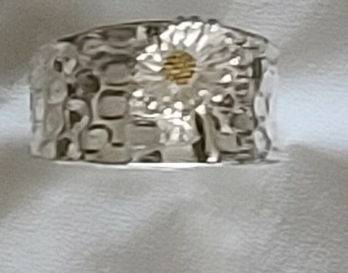 Handcrafted ~ Two-Tone Silver ~ Gold Wide Band ~ Sunflower Ring ~ Women's Size 9 Item image 5