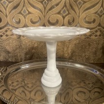 VTG Anchor Hocking Pedestal Milk Glass Lace Edge Compote 7” H , 8”Diameter - $14.03