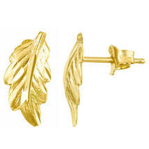 Precious Stars 14k Yellow Gold Feather Shaped Earring Studs - £64.95 GBP