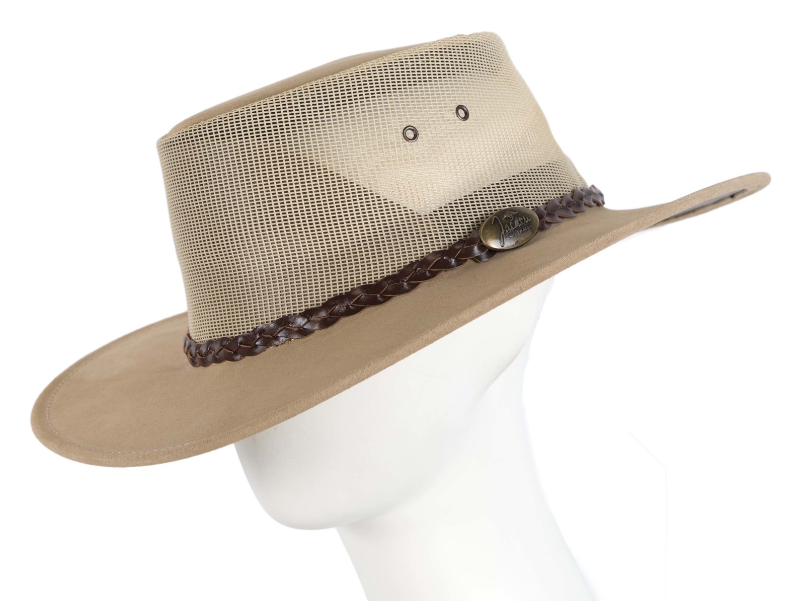 Real Australian Leather Cooler Hat by Jacaru. Made in Australia. Beige sand - $69.95