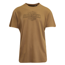 Harley-Davidson Men&#39;s T-Shirt Tan Distressed Logo Shoulder Stitch S/S (S96) - £16.78 GBP