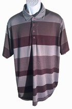 MATTE GREY Men&#39;s Short Sleeve Button Down Polyester Striped Golf Polo Sh... - £11.59 GBP