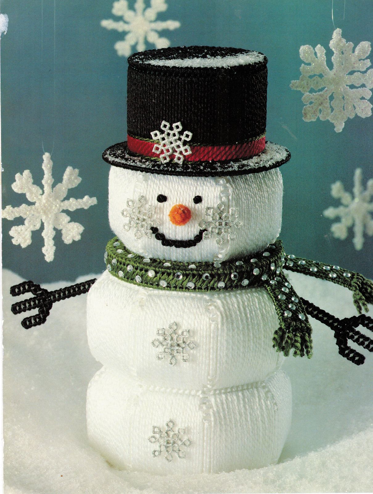 Plastic Canvas Snowman Goodie Canister Door Decor Ornaments Jar Lids Patterns - $11.99