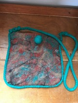 Hand Made Repurposed Felted Brown Orange w Turquoise Green Accents Sweat... - £9.04 GBP