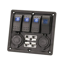 Illuminated Switch Panel With USB &amp; Battery Plugs - 4-Way - £108.34 GBP