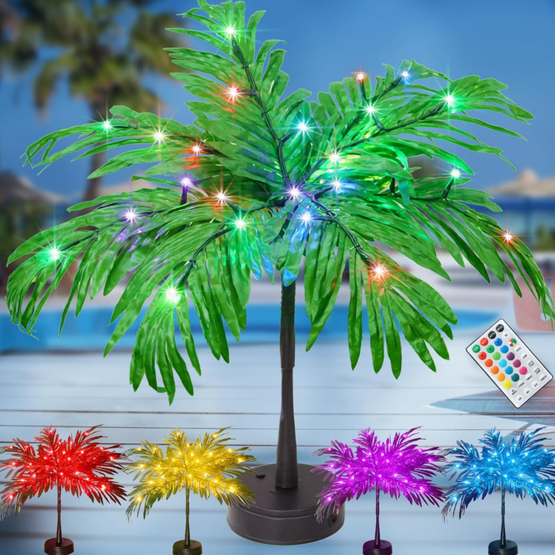 Palm Tree Tropical Party Decorations, 23In Color Changing Light up Palm Tree Bat - $41.75