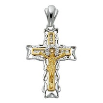 Dimaya 14k Two-Tone Gold Cubic Zirconia Fancy Cross Religious Pendant - £340.21 GBP