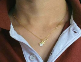 White Simulated Diamond Charm Pendant Necklace 14k Yellow Gold Plated - $67.24