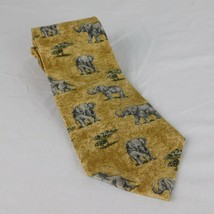 Endangered Species Men&#39;s Tie Elephant Print Yellow 100% Silk 57&quot; long 3.... - £9.16 GBP