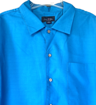 David Taylor Camp Shirt Button Up Mens LARGE Textured Electric Blue Rayo... - $26.18